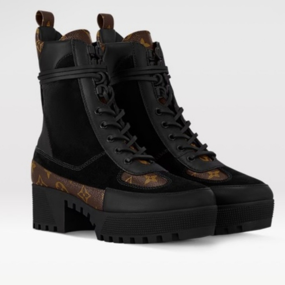 Louis Vuitton Black and Brown Combat Boots